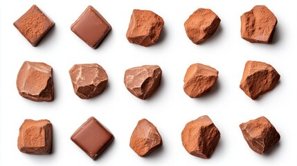 Obraz premium A collection of various reddish-brown stones displayed in a grid pattern, showcasing different shapes and textures.