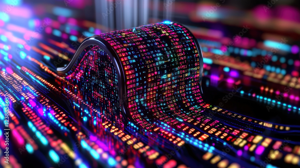 Poster vibrant digital wave of colorful data streams flowing through cyber landscape