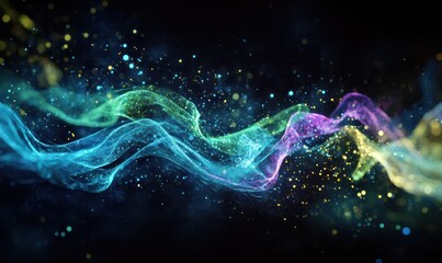 Fototapeta premium Abstract colorful wave with glowing particles.