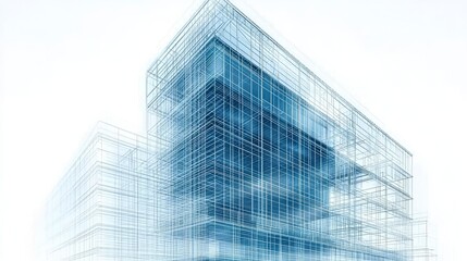 Fototapeta premium A modern architectural design featuring a translucent, layered structure with a focus on geometric lines and transparency.