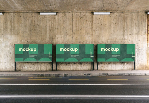 Mockup Of Three Customizable Horizontal Signs