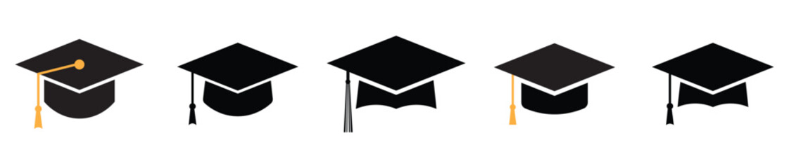 Graduation cap icon student graduate hat vector sign symbol silhouette Academic ceremony cap Education symbol Different style set collection