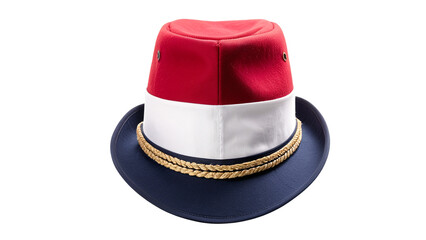 Stylish Red White Blue Fedora Hat with Gold Braid