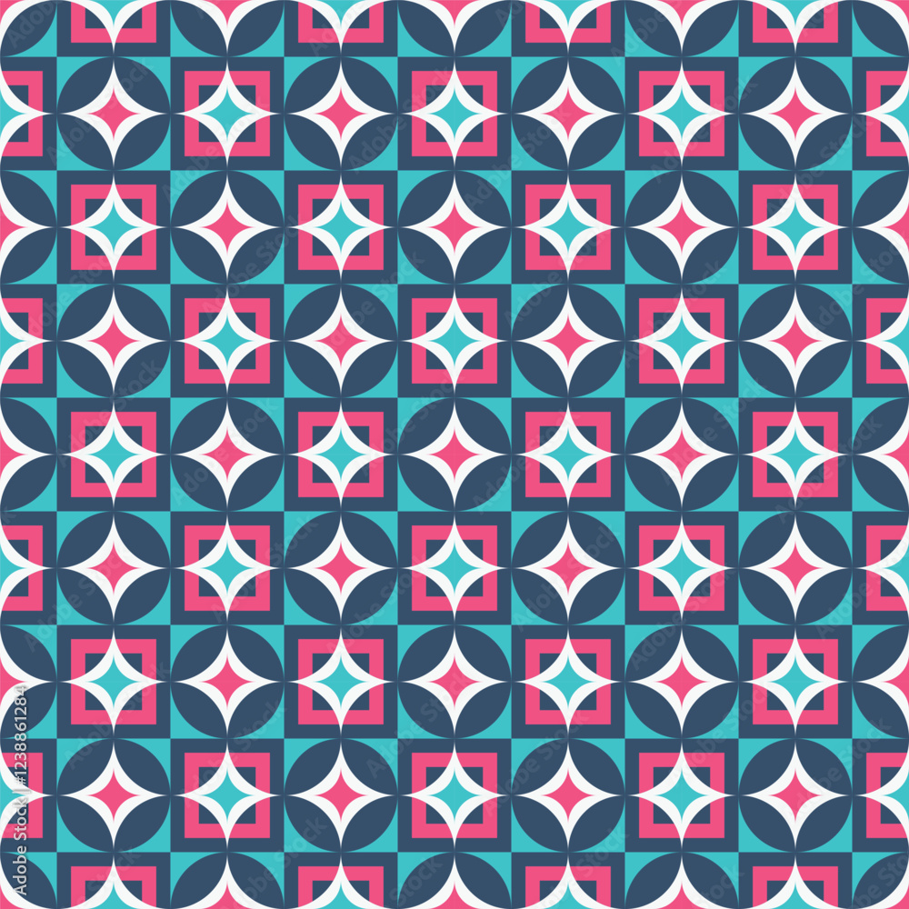 Aufkleber a vibrant and playful seamless pattern featuring a repeating geometric design in a cheerful color pa