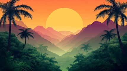 Pixel Art Tropical Sunset Landscape