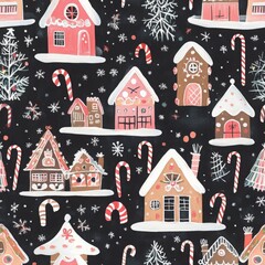 Charming Gingerbread Houses Christmas Seamless Pattern