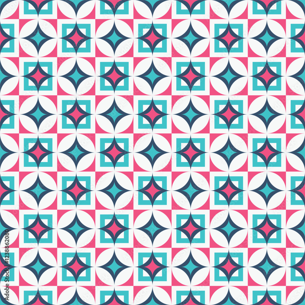 Poster a vibrant and playful seamless pattern featuring a repeating geometric design in a cheerful color pa