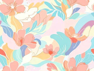 Pastel Floral Fantasy: A Dreamlike Seamless Pattern of Delicate Blossoms and Whimsical Leaves