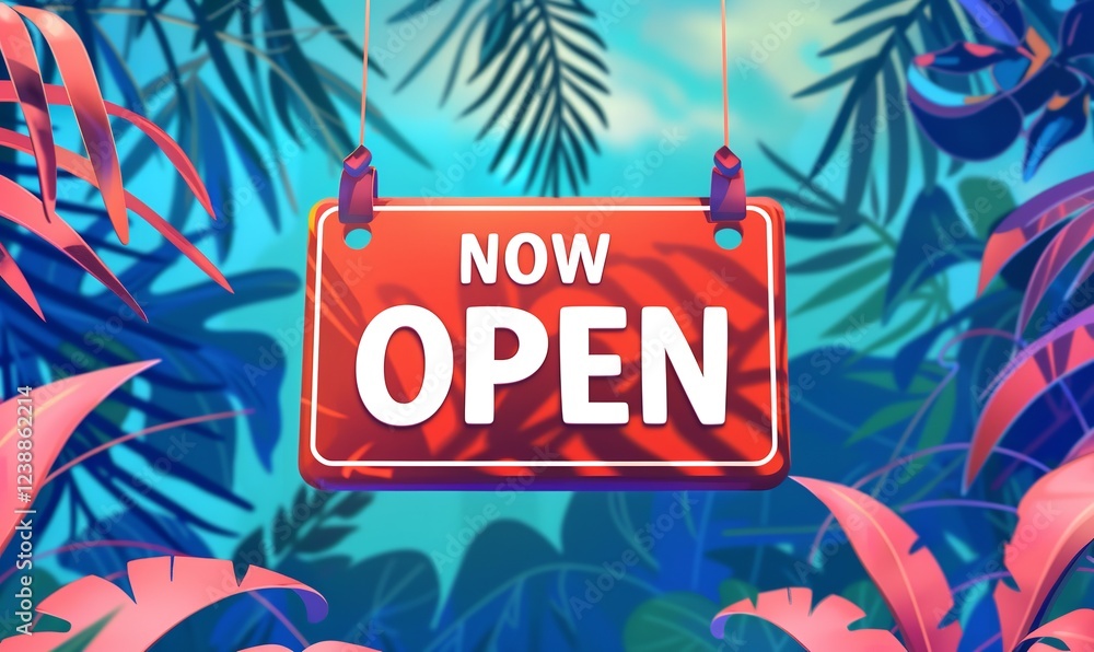 Fototapete Cartoon depiction of an open sign with the words 