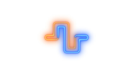 Neon wave square sign icon blue brown color glowing with transparent background