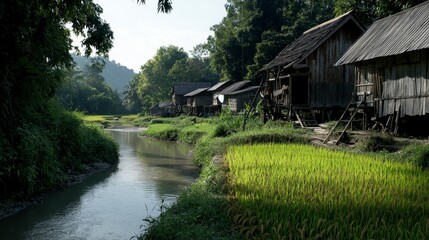 Obraz premium Serene rice field scene in pattani thailand rural landscape photography nature daylight idyllic concept