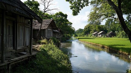 Serene river scene in pattani thailand - traditional architecture surrounded by nature's beauty