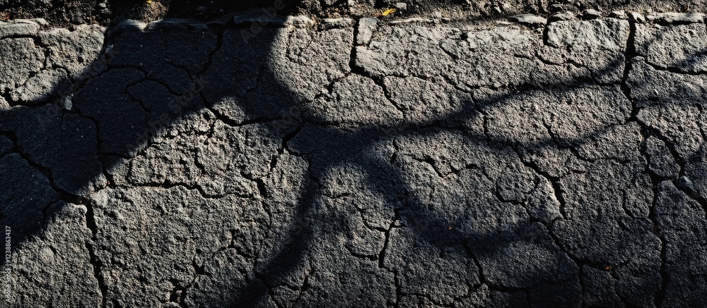 Poster shadow of tree branches on cracked pavement surface creating abstract pattern and texture in urban e