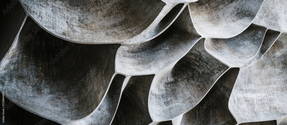 Poster abstract close-up of textured layered surfaces in shades of gray showcasing curves and depth ideal f
