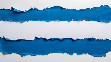Fototapeta premium Blue rectangular torn paper with a white border on a pure background, a simple and minimalistic design, top view, flat lay.