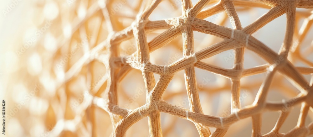 Poster close-up of woven natural fibers forming a textured lattice pattern with soft light creating subtle 