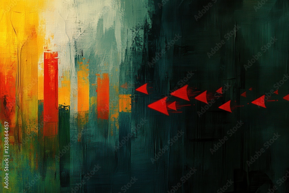 Poster abstract colorful artwork with red triangles and textured background