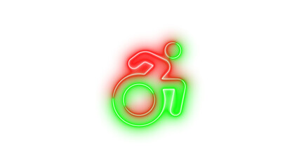 Neon wheelchair move icon green red color glowing with transparent background
