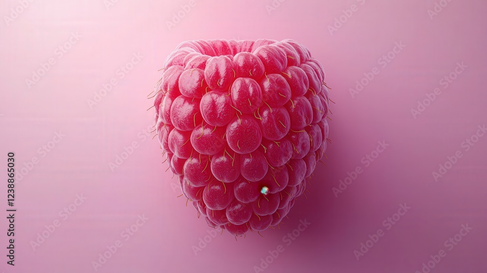 Poster vibrant close-up view of fresh raspberry on soft pink background ideal for culinary and health illus