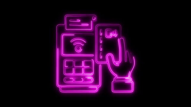 Glowing neon Card Payment icon isolated on black background. HD Video motion graphic animation