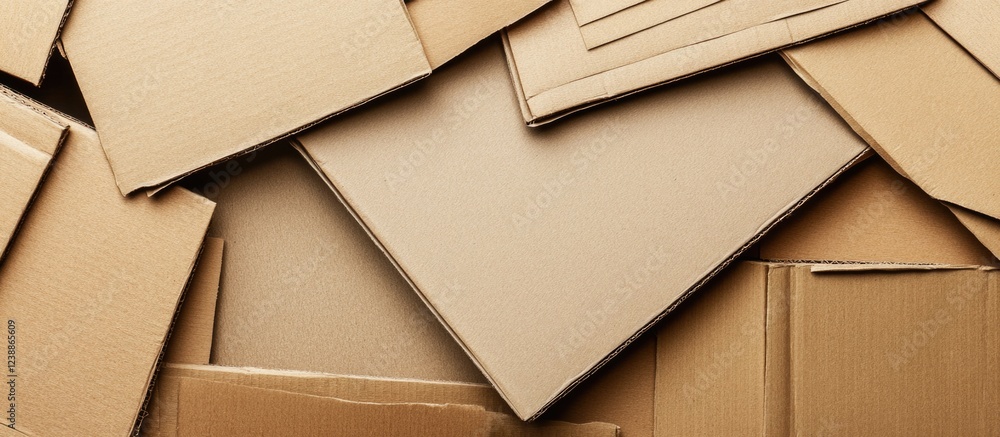 Poster assorted cardboard boxes in various sizes and textures background with copy space