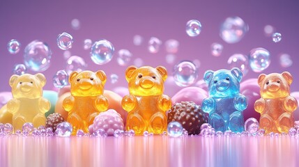 Obraz premium Colorful gummy bears with bubbles.