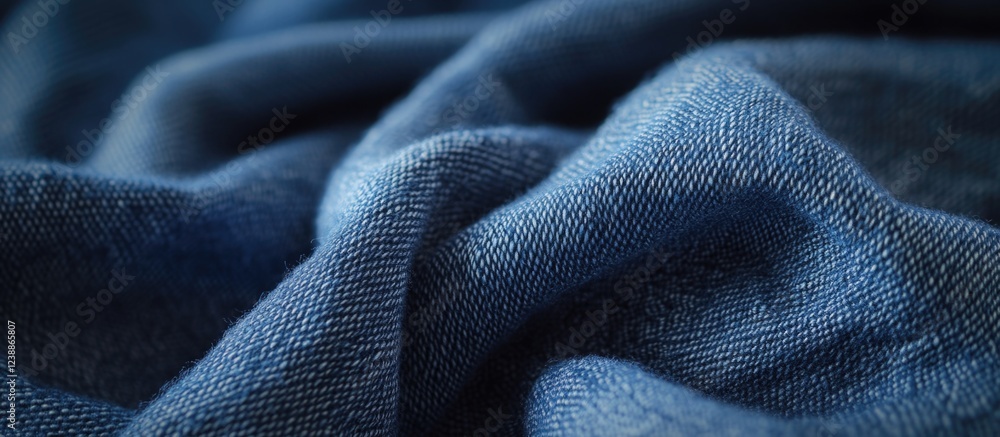 Poster close-up of textured blue fabric with visible weave patterns and soft folds suitable for background 