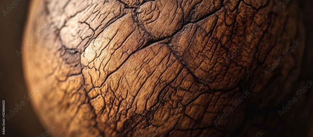 Poster close-up of textured wood surface showing intricate cracks and patterns with natural warm tones and 