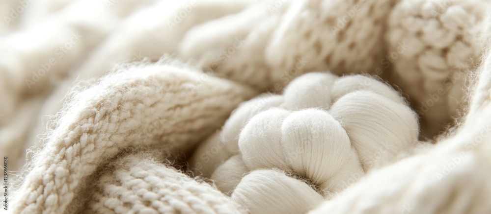 Poster close-up of soft textured beige wool knit fabric with intricate patterns and cozy appearance copy sp