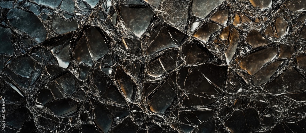 Poster black shattered glass texture background with irregular broken pieces and reflections suitable for d