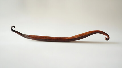 Curled Vanilla Bean Pod on Clean White Background
