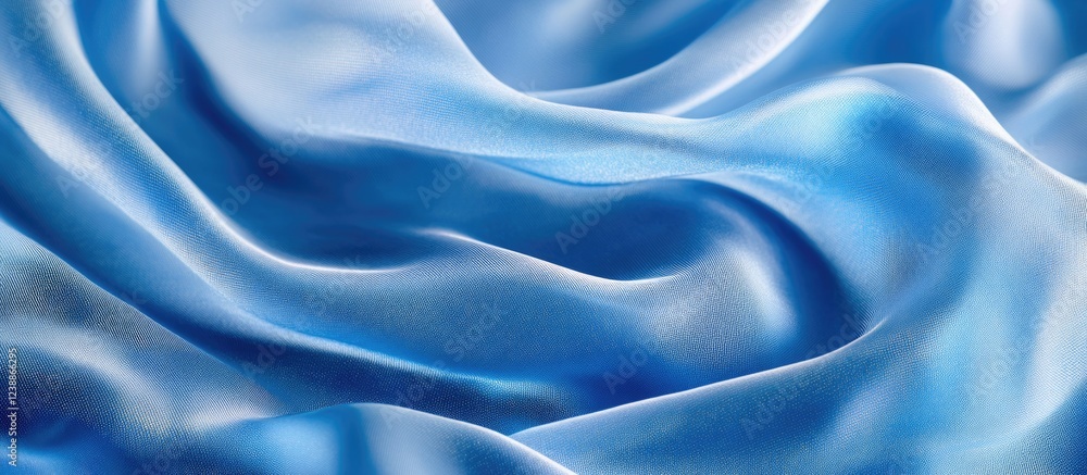 Poster blue satin fabric draped in smooth waves texture with highlights and shadows suitable for background