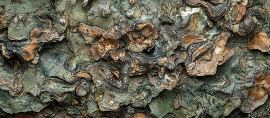 Obraz premium Textured surface of weathered bark with earthy tones and intricate patterns suitable for background or design projects Copy Space