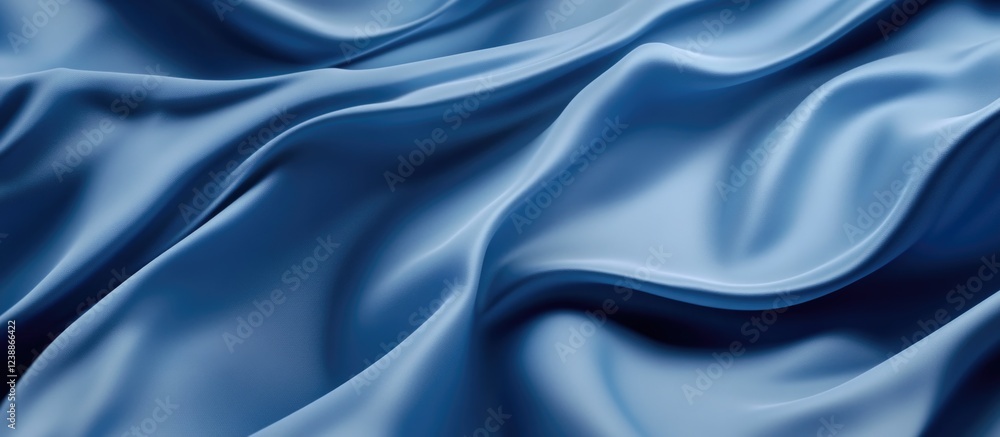 Poster blue satin fabric texture with smooth waves and folds ideal for backgrounds with copy space