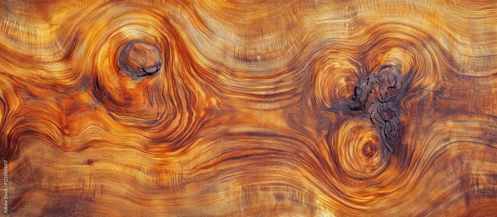 Poster wood texture close-up showing rich grain patterns and warm tones with circular knots in a high-resol