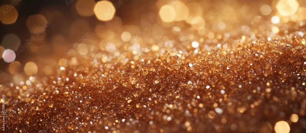 Aufkleber close-up of shimmering golden glitter texture with bokeh lights in soft focus background ideal for d
