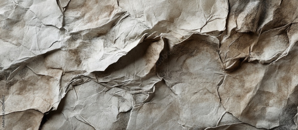 Poster textured crumpled paper background in neutral tones with visible creases and folds ideal for various
