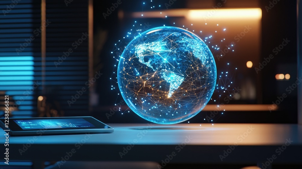 Aufkleber digital globe on a table, symbolizing global connectivity and data flow