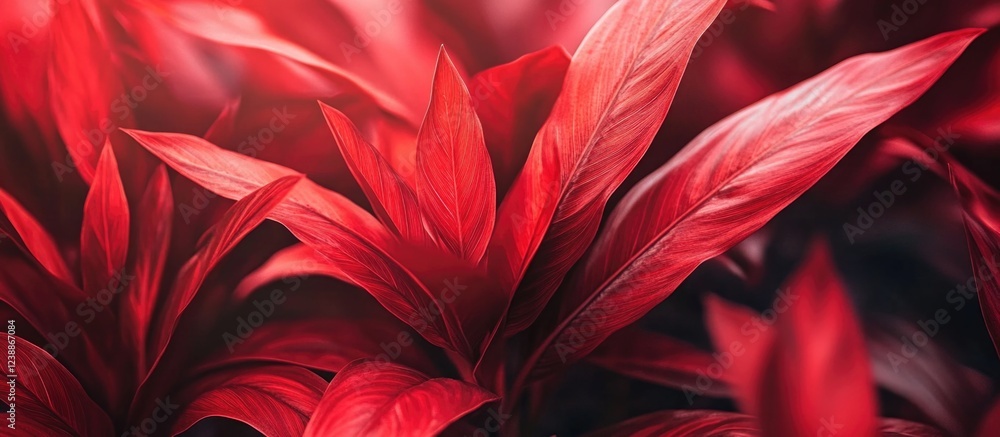 Poster red tropical foliage with detailed leaf patterns and textures suitable for nature-themed backgrounds