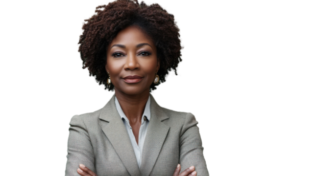 Confident businesswoman with folded arms on transparent background