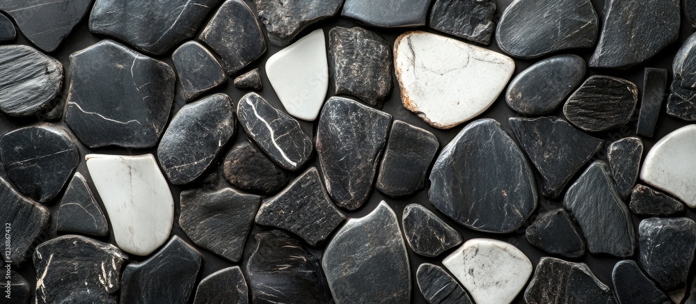 Poster black and white polished stones background texture with natural irregular shapes and variations in c