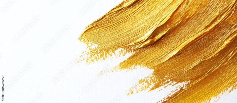 Poster gold paint stroke on white background with texture and artistic detail for design projects with copy