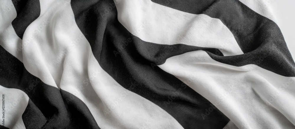 Poster abstract close-up of a wrinkled fabric with black and white striped pattern showcasing texture and c