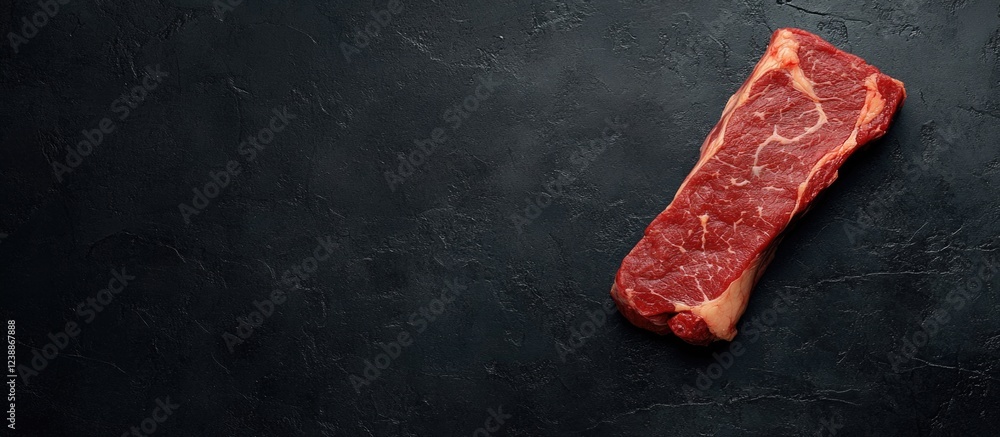 Aufkleber raw beef steak on dark slate background with copy space for text or design elements. high-quality me