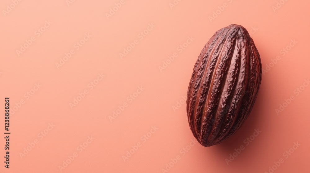 Poster cocoa pod isolated on a pastel background showcasing the natural texture and color of chocolate frui
