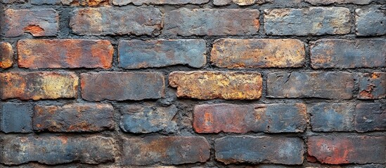 Fototapeta premium Old weathered brick wall with varying colors and textures suitable for background or surface design Copy Space