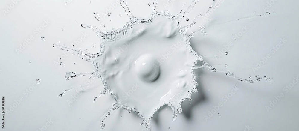Poster milk splash with a white background creating a dynamic and clean visual effect with ample copy space