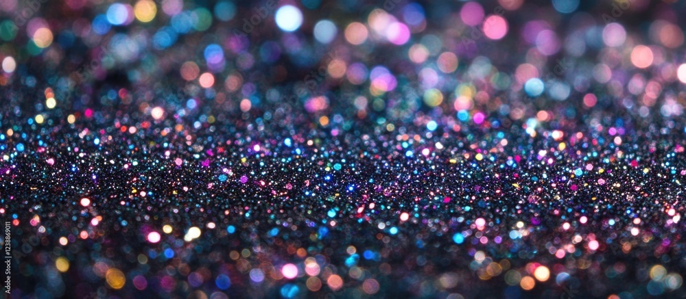 Poster glitter background with multi-colored shimmering particles in soft focus and bokeh effect suitable f