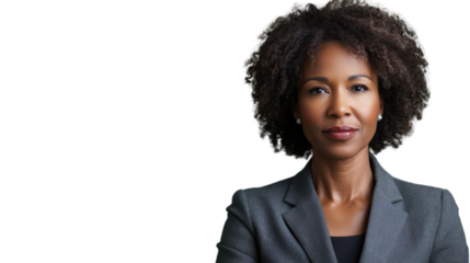 Confident black businesswoman posing with transparent background