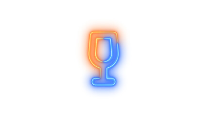 Neon wine glass empty icon blue brown color glowing with transparent background